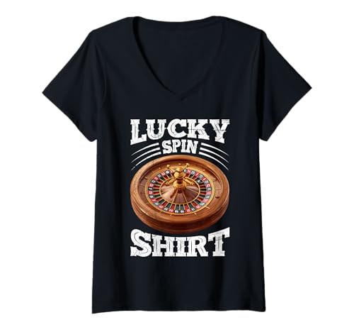 Damen Roulette LUCKY SPIN SHIRT Roulettespieler Roulette Fan T-Shirt mit V-Ausschnitt von Geschenk Roulette Spiel Shirts Roulette Casino
