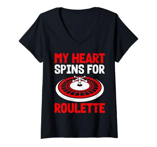 Damen Roulette MY HEART SPINS FOR ROULETTE Lustiges Roulette T-Shirt mit V-Ausschnitt von Geschenk Roulette Spiel Shirts Roulette Casino