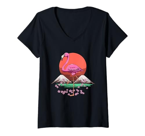 Damen Flamingo-Kirschblüte Sakura Japan T-Shirt mit V-Ausschnitt Damen Flamingo-Kirschblüte Sakura Japan T-Shirt mit V-Ausschnitt von Geschenk Sakura Japan Hemden