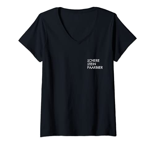 Damen Schere Stein Paar Bier T-Shirt Damen Herren lustig JGA T-Shirt mit V-Ausschnitt von Geschenk Schere Stein Paar Bier Biertrinker