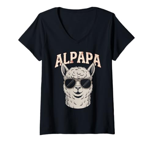 Damen Alpapa Alpaka Lama Werdender Vater Dad Frischgebackener Papa T-Shirt mit V-Ausschnitt von Geschenk Werdende Eltern Werdende Mama Schwanger
