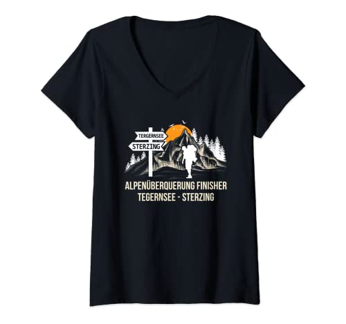 Damen Alpenüberquerung Tegernsee Sterzing T-Shirt mit V-Ausschnitt Damen Alpenüberquerung Tegernsee Sterzing T-Shirt mit V-Ausschnitt von Geschenk für Alpenüberquerer