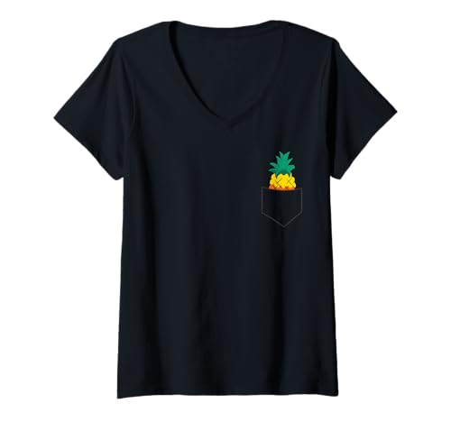Damen Süße Ananas in der Tasche Sommer Ananas T-Shirt mit V-Ausschnitt Damen Süße Ananas in der Tasche Sommer Ananas T-Shirt mit V-Ausschnitt von Geschenk für Ananas Liebhaber