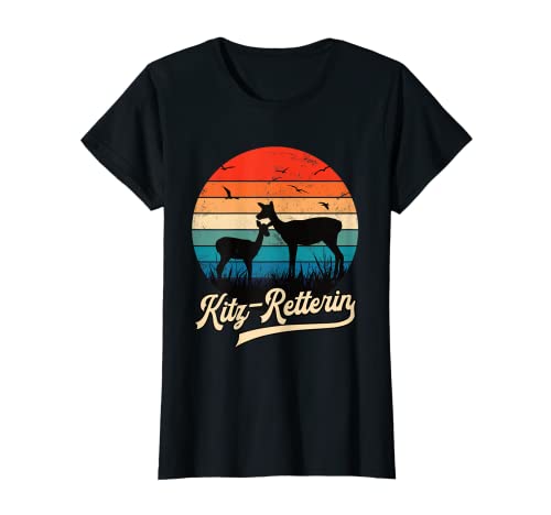 Damen Kitz-Retterin Rehkitz Reh Wildtier Retter Tierschützer T-Shirt Damen Kitz-Retterin Rehkitz Reh Wildtier Retter Tierschützer T-Shirt von Geschenk für Bauern und Bäuerin Geschenkidee Jäger