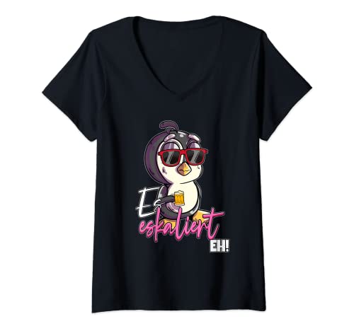 Damen Es Eskaliert Eh Pinguin T-Shirt mit V-Ausschnitt Damen Es Eskaliert Eh Pinguin T-Shirt mit V-Ausschnitt von Geschenk für Bier Liebhaber
