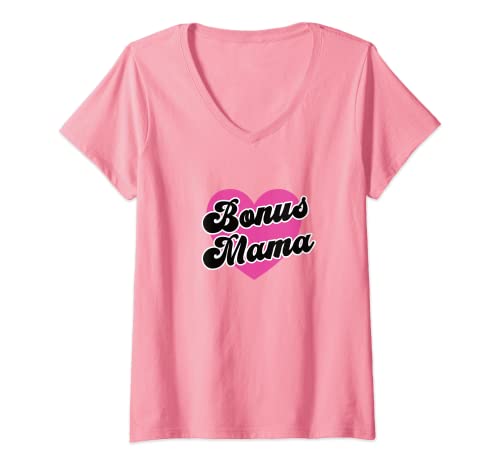 Damen Bonus Mama Herz Bonusmutter Bonusmama Mamas Stiefmutter T-Shirt mit V-Ausschnitt von Geschenk für Bonusmama Geschenkidee Stiefmama