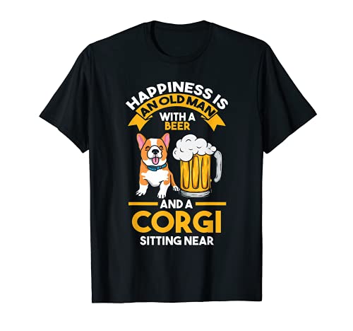Herren Mann mit einem Bier und einem Corgi, das nahe Hund sitzt T-Shirt von Geschenk für Corgis.