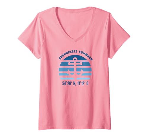Damen Fehmarn Ostsee Ost Holstein Koordinaten Urlaub T-Shirt mit V-Ausschnitt Damen Fehmarn Ostsee Ost Holstein Koordinaten Urlaub T-Shirt mit V-Ausschnitt von Geschenk für Fehmarner Ost Holstein Outfit