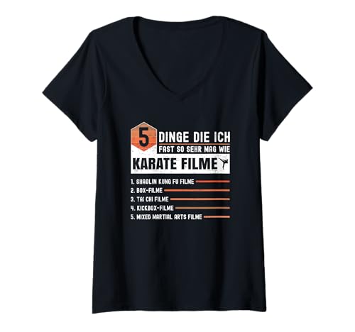 Damen Filmfans 5 Dinge Die Ich Fast So Sehr Mag Wie Karate Filme T-Shirt mit V-Ausschnitt Damen Filmfans 5 Dinge Die Ich Fast So Sehr Mag Wie Karate Filme T-Shirt mit V-Ausschnitt von Geschenk für Filmfans und Karate Gadget