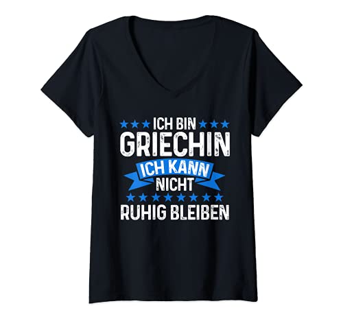 Damen Griechin Heimatland Griechisch T-Shirt mit V-Ausschnitt von Geschenk für Griechisch & Griechische Flagge