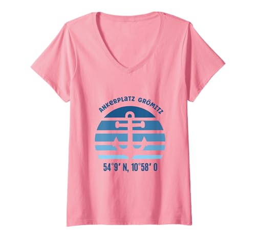 Damen Grömitz Ostsee Schleswig Holstein Koordinaten Urlaub T-Shirt mit V-Ausschnitt Damen Grömitz Ostsee Schleswig Holstein Koordinaten Urlaub T-Shirt mit V-Ausschnitt von Geschenk für Grömitzner Schleswig Holstein Outfit