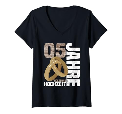 Damen Hölzerne Hochzeit 5 Jahre Verheiratet Party 5. Hochzeitstag T-Shirt mit V-Ausschnitt Damen Hölzerne Hochzeit 5 Jahre Verheiratet Party 5. Hochzeitstag T-Shirt mit V-Ausschnitt von Geschenk für Hölzerne Hochzeit und 5. Hochzeitstag