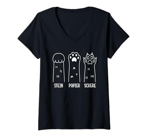 Damen Stein Papier Schere Katzenpfoten Katzenliebhaber Katzen T-Shirt mit V-Ausschnitt Damen Stein Papier Schere Katzenpfoten Katzenliebhaber Katzen T-Shirt mit V-Ausschnitt von Geschenk für Katzenliebhaber Lustige Geschenkideen