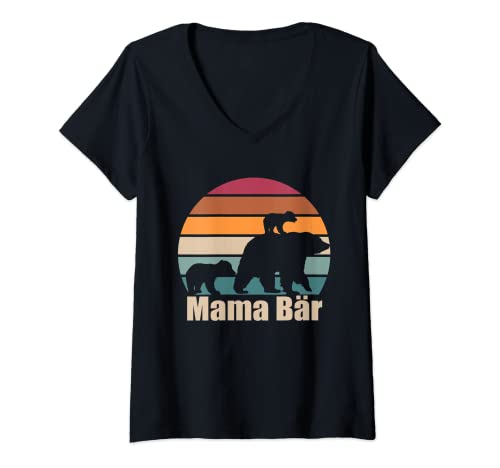 Damen Mama Bär von 2 Kindern Muttertag Zweifach Mama hoch 2 T-Shirt mit V-Ausschnitt Damen Mama Bär von 2 Kindern Muttertag Zweifach Mama hoch 2 T-Shirt mit V-Ausschnitt von Geschenk für Mama Bär von zwei Kindern