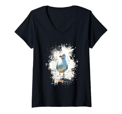 Damen Meer Gadgets Für Strandurlaub Lustig Möwe Meerliebhaber T-Shirt mit V-Ausschnitt von Geschenk für Meerliebhaber & Strandurlaub Gadgets