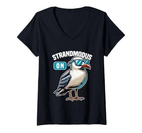 Damen Strandmodus On Möwe Ostsee Gadgets Strand Strandliebhaber T-Shirt mit V-Ausschnitt Damen Strandmodus On Möwe Ostsee Gadgets Strand Strandliebhaber T-Shirt mit V-Ausschnitt von Geschenk für Strandliebhaber & Ostsee Gadgets