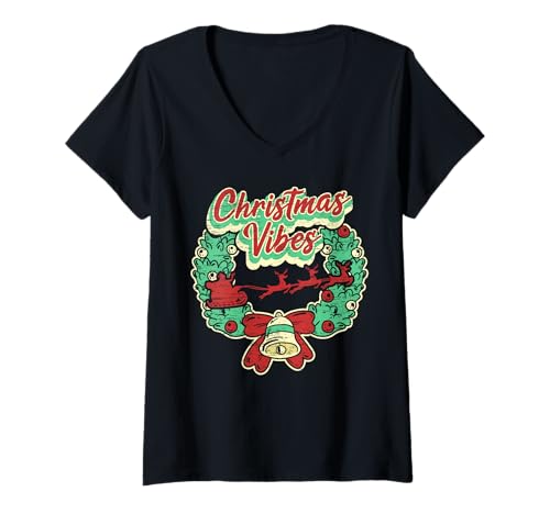 Damen Christmas Vibes Geschenkidee Weihnachten Lustig T-Shirt mit V-Ausschnitt Damen Christmas Vibes Geschenkidee Weihnachten Lustig T-Shirt mit V-Ausschnitt von Geschenk für Weihnachten Weihnachts Serien