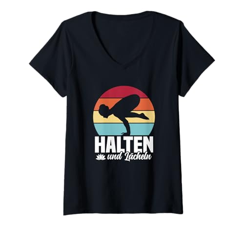 Damen Halten Und Lächeln Yogafan Frauen Yogalehrerin Gadgets Yoga T-Shirt mit V-Ausschnitt Damen Halten Und Lächeln Yogafan Frauen Yogalehrerin Gadgets Yoga T-Shirt mit V-Ausschnitt von Geschenk für Yogafan & Gastgeschenk Yoga