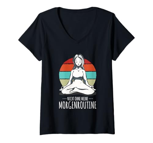 Damen Yogis Nicht Ohne Meine Morgenroutine Meditation Gadget Yoga T-Shirt mit V-Ausschnitt Damen Yogis Nicht Ohne Meine Morgenroutine Meditation Gadget Yoga T-Shirt mit V-Ausschnitt von Geschenk für Yogis und Meditation Gadget