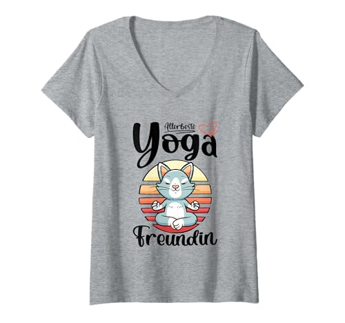 Damen Witzige Katzen Gadgets Yogis Allerbeste Yoga Freundin T-Shirt mit V-Ausschnitt Damen Witzige Katzen Gadgets Yogis Allerbeste Yoga Freundin T-Shirt mit V-Ausschnitt von Geschenk für Yogis und Witzige Katzen Gadgets