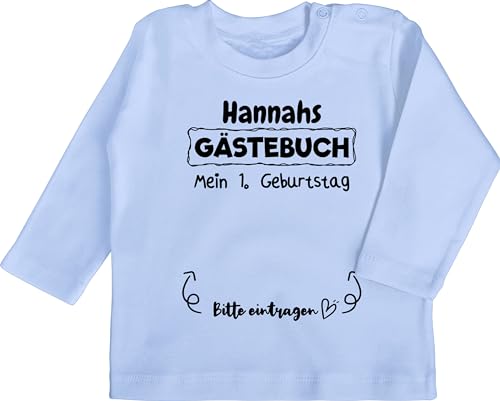 Baby Langarmshirt - 1. Geburtstag - Mein Gästebuch Erster Ersten - 12/18 Monate - Babyblau - ich Bin Schon 1 Shirt First Birthday Outfit Boy einjähriges t-Shirt Girl Clothes Year 1ter Tshirt von Geschenk mit Namen personalisiert by Shirtracer