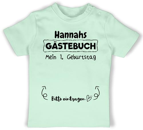 Baby T-Shirt Mädchen Jungen - 1. Geburtstag - Mein Gästebuch Erster Ersten - 12/18 Monate - Mintgrün - Name 1 t- Shirt Outfit Jahr one Year Birthday Tshirt Junge geburtstagsshirt 1st Oberteil von Geschenk mit Namen personalisiert by Shirtracer