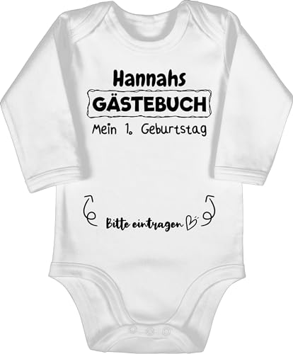 Baby Body langarm Mädchen Junge - 1. Geburtstag - Mein Gästebuch Erster Ersten - 12/18 Monate - Weiß - 1 outfit 1.geburtstag 1geburtstag babykleidung jahr 1st birthday name babybody jungen eins von Geschenk mit Namen personalisiert by Shirtracer
