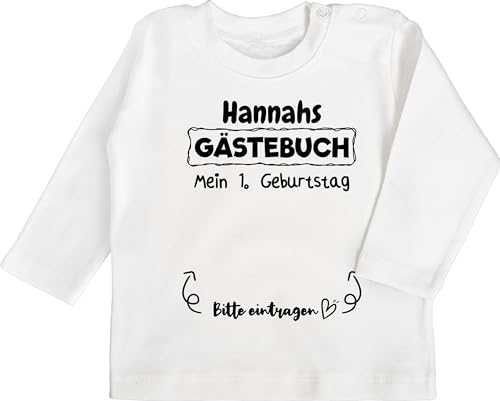 Baby Langarmshirt - 1. Geburtstag - Mein Gästebuch Erster Ersten - 12/18 Monate - Weiß - 1 Outfit ich Bin Schon eins Shirt Langarm mädchen one Year Birthday Jungen Jahr Maedchen 1st Shirts Junge von Geschenk mit Namen personalisiert by Shirtracer