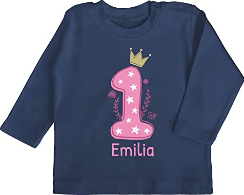 Baby Langarmshirt - 1. Geburtstag - Ich bin EINS - 12/18 Monate - Navy Blau - outfit 1 jahr geschenke für einjährigen tshirt mädchen geburtstag. 1-jährigen langem arm und one years old von Geschenk mit Namen personalisiert by Shirtracer