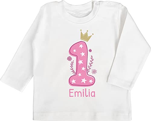 Baby Langarmshirt - 1. Geburtstag - Ich Bin EINS - 12/18 Monate - Weiß - mädchen Outfit 1 Langarm-Shirt Jahr Geschenke für 1jahrige t-Shirt Maedchen einjährigen ehretag t-Shirts von Geschenk mit Namen personalisiert by Shirtracer