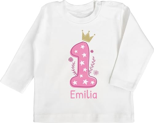 Baby Langarmshirt - 1. - Ich Bin eins I Geburtstag EIN Jahr alt - 6/12 Monate - Weiß - Geschenke für einjährige mädchen 1 Outfit 1.Geburtstag Zahl Shirt Tshirt erste geburtstagsoutfit von Geschenk mit Namen personalisiert by Shirtracer