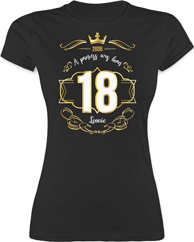 Shirt Damen - 18. Geburtstag - Geburtsjahr 2006 - A Princess was Born - mit Name - L - Schwarz - t Shirts Tshirt mädchen 18 Funshirt t-Shirt zum personalisiertes und t-Shirts Geschenke Tshirts von Geschenk mit Namen personalisiert by Shirtracer