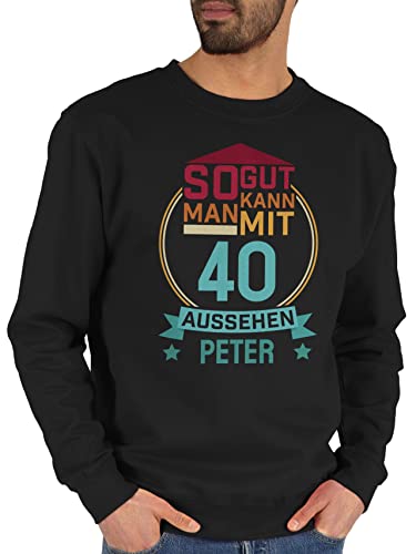 Sweater Pullover Sweatshirt Herren Damen - 40. Geburtstag - So gut kann Man mit 40 Aussehen zum Vierzigsten. - rot/blau - L - Schwarz - Name Jahre 40.Geburtstag Geschenke Witz Personalisieren von Geschenk mit Namen personalisiert by Shirtracer