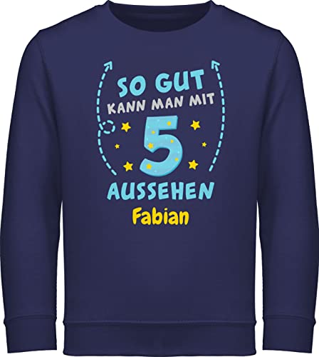 Sweater Kinder Sweatshirt Jungen Mädchen Pullover - 5. Geburtstag - So gut kann Man mit 5 Aussehen - bunt wie gemalt - 128 (7/8 Jahre) - Navy Blau - Name Junge Jahre und Kind 5.Geburtstag Langarm von Geschenk mit Namen personalisiert by Shirtracer