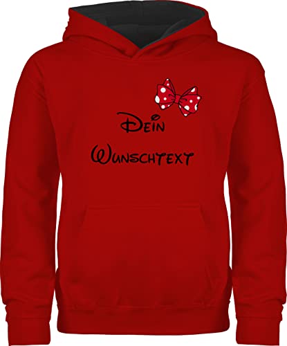 Pullover Kinder Hoodie Jungen Mädchen - Aufdruck selbst gestalten - Wunschtext Schleife - 140 (9/11 Jahre) - Rot/Schwarz - selber drucken Text Bedrucken personalisierte Geschenke eigene Schrift von Geschenk mit Namen personalisiert by Shirtracer