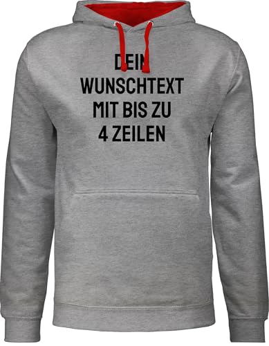 Pullover Herren Frauen Hoodie Kontrast zweifarbig - Aufdruck selbst gestalten - Wunschtext I Eigener Text I Personalisierter Text I Custom Text - XL - Grau meliert/Rot - selber eigenem Druck von Geschenk mit Namen personalisiert by Shirtracer