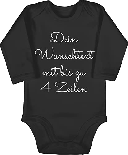 Baby Body langarm Mädchen Junge - Aufdruck selbst gestalten - Wunschtext - 3/6 Monate - Schwarz - personalisiertes personalisierter babybody babygeschenk babygeschenke name text frei wählbar von Geschenk mit Namen personalisiert by Shirtracer