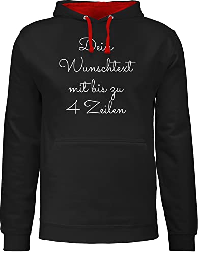 Pullover Herren Frauen Hoodie Kontrast zweifarbig - Aufdruck selbst gestalten - Wunschtext - XXL - Schwarz/Rot - bedrucken lassen selber damen name und datum individuelle beschriftung druck von Geschenk mit Namen personalisiert by Shirtracer