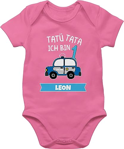Baby Body Junge Mädchen - 1. Geburtstag - Ich bin 1 Polizei TatüTata ich werde 1 Polizeiauto - 3/6 Monate - Pink - zum einjährigen ehretag outfit 1jahriger erster personalisierte für 1-jährigen von Geschenk mit Namen personalisiert by Shirtracer