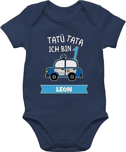Baby Body Junge Mädchen - 1. Geburtstag - Ich bin 1 Polizei TatüTata ich werde 1 Polizeiauto - 6/12 Monate - Navy Blau - geburtsoutfit jahr erster strampler 1.geburtstag babybody geburtstagsoutfit von Geschenk mit Namen personalisiert by Shirtracer