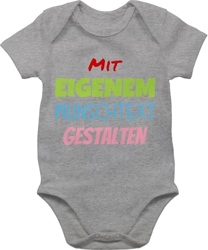 Baby Body Junge Mädchen - Aufdruck selbst gestalten - Wunschtext I Mit eigenem Text personalisiert I Custom Text - 6/12 Monate - Grau meliert - babyparty geschenke selber bedruckte bodys von Geschenk mit Namen personalisiert by Shirtracer
