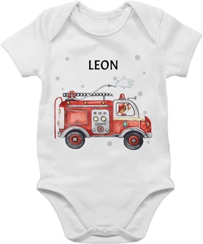 Baby Body Junge Mädchen - Feuerwehr Auto Feuerwehrauto 112 Fire Truck Löschfahrzeug - 12/18 Monate - Weiß - jugendfeuerwehr kinder babykleidung jungen feuerwehrgeschenk strampler feuerwehrfrau von Geschenk mit Namen personalisiert by Shirtracer