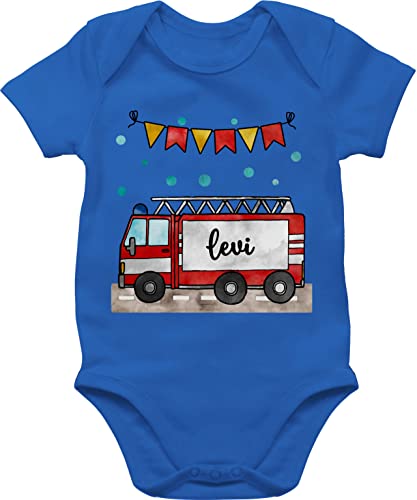 Baby Body Junge Mädchen - Feuerwehrauto Motiv I Leiterwagen Geschenk Feuerwehr I Löschzug - 3/6 Monate - Royalblau - feuerwehrmann strampler feuerwehrbody jugendfeuerwehr name babysachen von Geschenk mit Namen personalisiert by Shirtracer