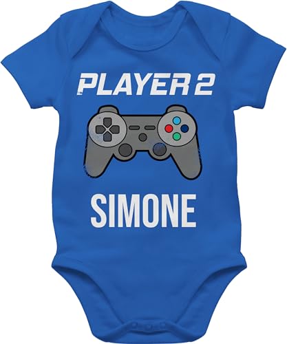 Baby Body Junge Mädchen - Gaming - Player 2 Controller Spieler Zwei Zocker Gamer Daddeln Partner Partnerin Geschenk - 1/3 Monate - Royalblau - zocken game babybody name strampler für kurzarm von Geschenk mit Namen personalisiert by Shirtracer