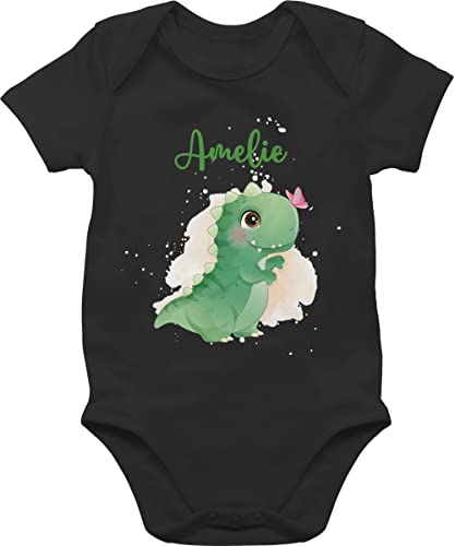 Baby Body Junge Mädchen - Geschenk Dino mit Name personalisiert I Saurier I Dinos I Dinosaurier I Urzeittier - 3/6 Monate - Schwarz - geschenke geburt baby+body tier tieren babysachen kleidung von Geschenk mit Namen personalisiert by Shirtracer