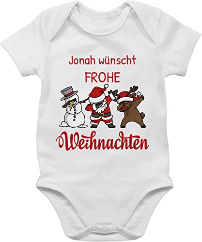 Baby Body Junge Mädchen - Geschenke - Dabbing Santa Figuren Frohe Weihnachten - Wunschtext - 3/6 Monate - Weiß - weihnachtsoutfit christmas weihnachtsmotiv strampler weihnachts-baby-strampler von Geschenk mit Namen personalisiert by Shirtracer