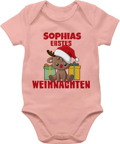 Baby Body Junge Mädchen - Geschenke - Erstes Weihnachten mit Name - 1/3 Monate - Babyrosa - my first christmas outfit weihnachtsoutfit weihnachts 1. strampler weihnachts-baby-strampler von Geschenk mit Namen personalisiert by Shirtracer