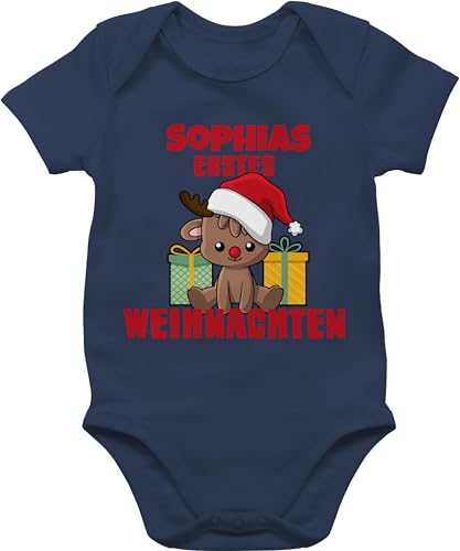Baby Body Junge Mädchen - Geschenke - Erstes Weihnachten mit Name - 1/3 Monate - Navy Blau - my first christmas outfit weihnachtsoutfit weihnachts 1. strampler weihnachts-baby-strampler von Geschenk mit Namen personalisiert by Shirtracer