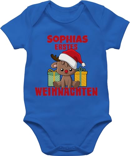 Baby Body Junge Mädchen - Geschenke - Erstes Weihnachten mit Name - 1/3 Monate - Royalblau - my first christmas outfit weihnachtsoutfit weihnachts 1. strampler weihnachts-baby-strampler von Geschenk mit Namen personalisiert by Shirtracer