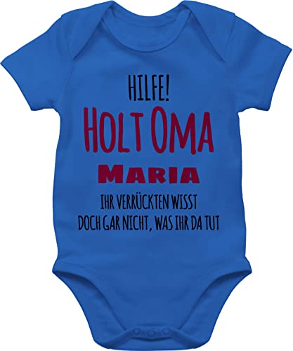 Baby Body Junge Mädchen - Großmutter - Hilfe Holt Oma - Geschenk zur Geburt Omi - 6/12 Monate - Royalblau - strampler omas bodys babybody babybodys babystrampler babykleidung babysachen kurzarm von Geschenk mit Namen personalisiert by Shirtracer